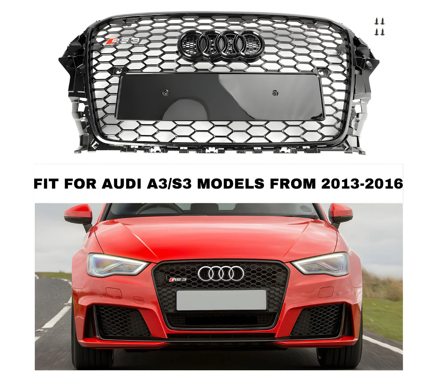 Audi A3/S3 8V RS3 Style Honeycomb Front Grille Gloss Black