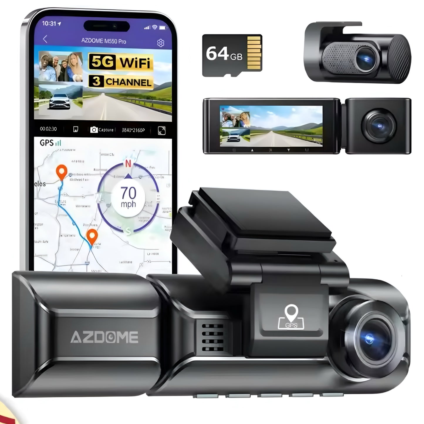 Azdome 4K/2K/1080p 3 Channel Dash Cam