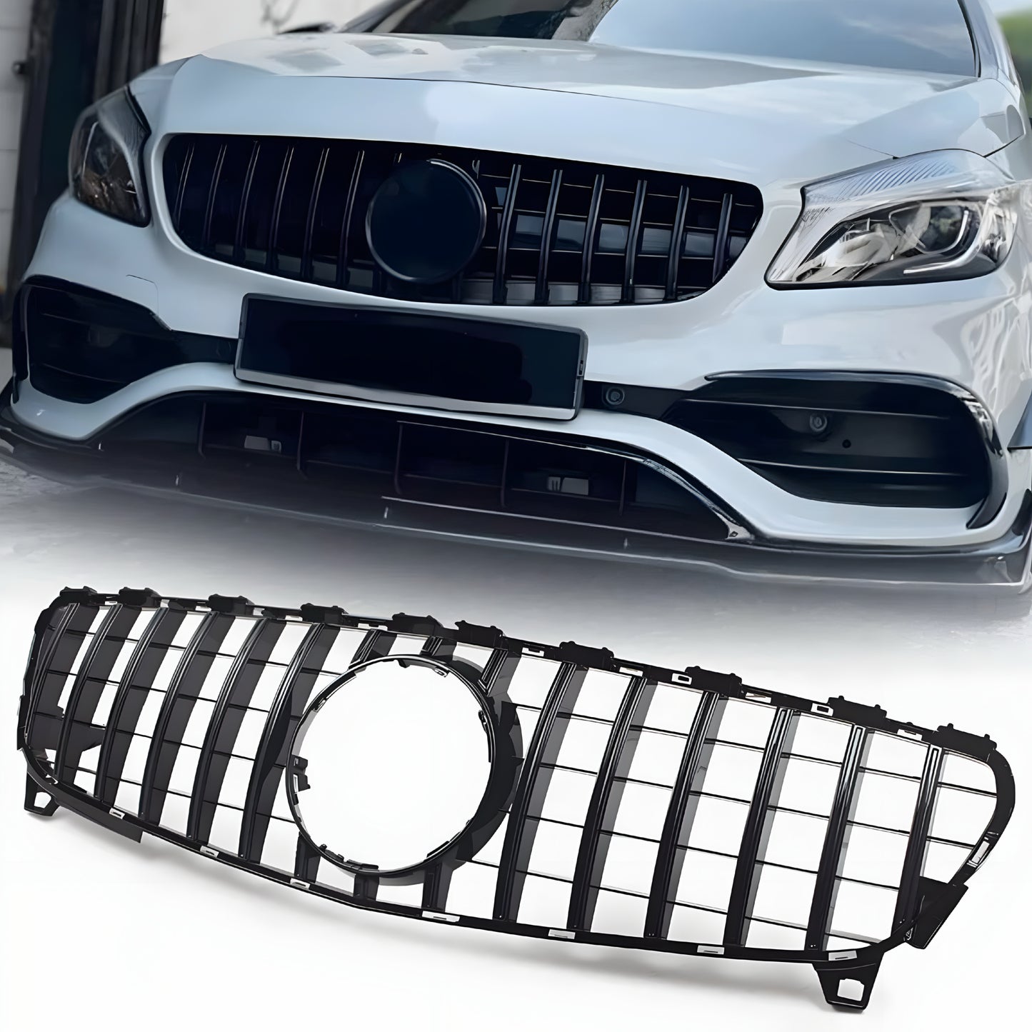 Mercedes A-Class W176 Gloss Black Panamericana Front Grille: 2015-18 Facelift