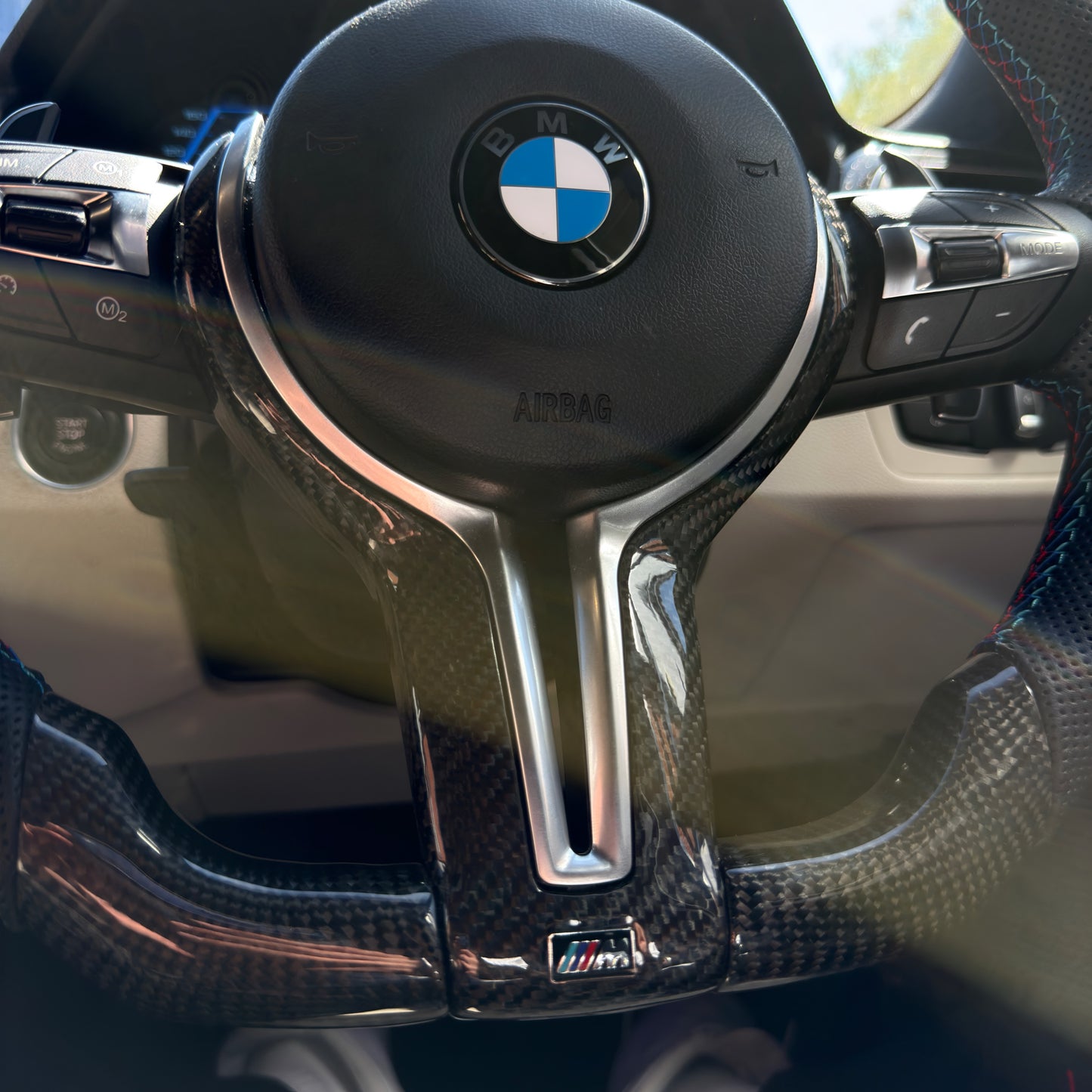 BMW F Series Carbon Fibre/Perforated Leather Flat Bottom Steering Wheel