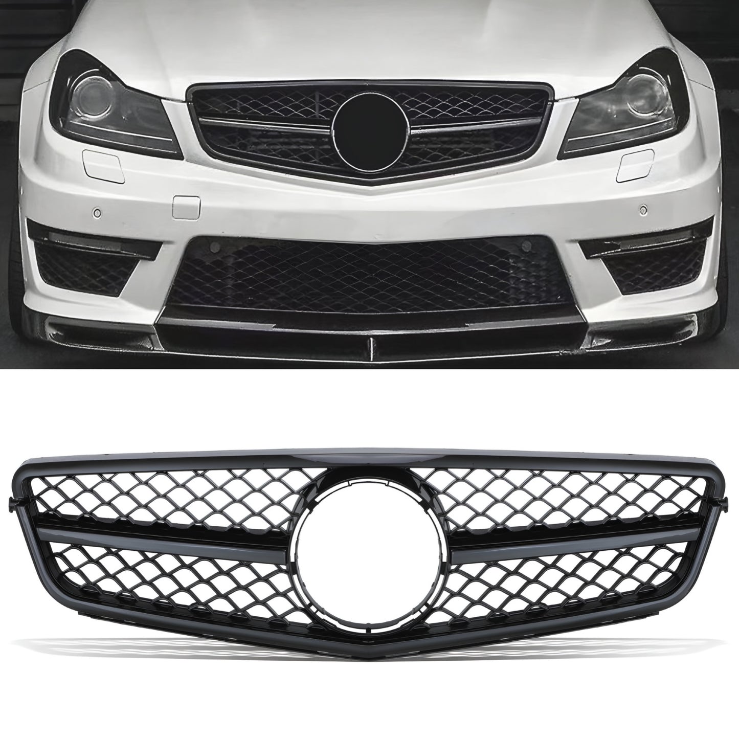 Mercedes-Benz C-Class W204 C63 Style Black Front Grille (2007–2014)