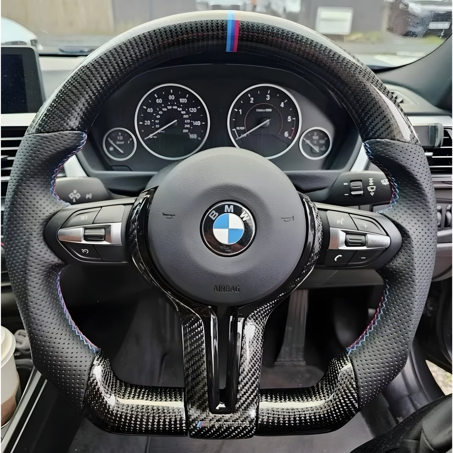 BMW F Series Carbon Fibre/Perforated Leather Flat Bottom Steering Wheel
