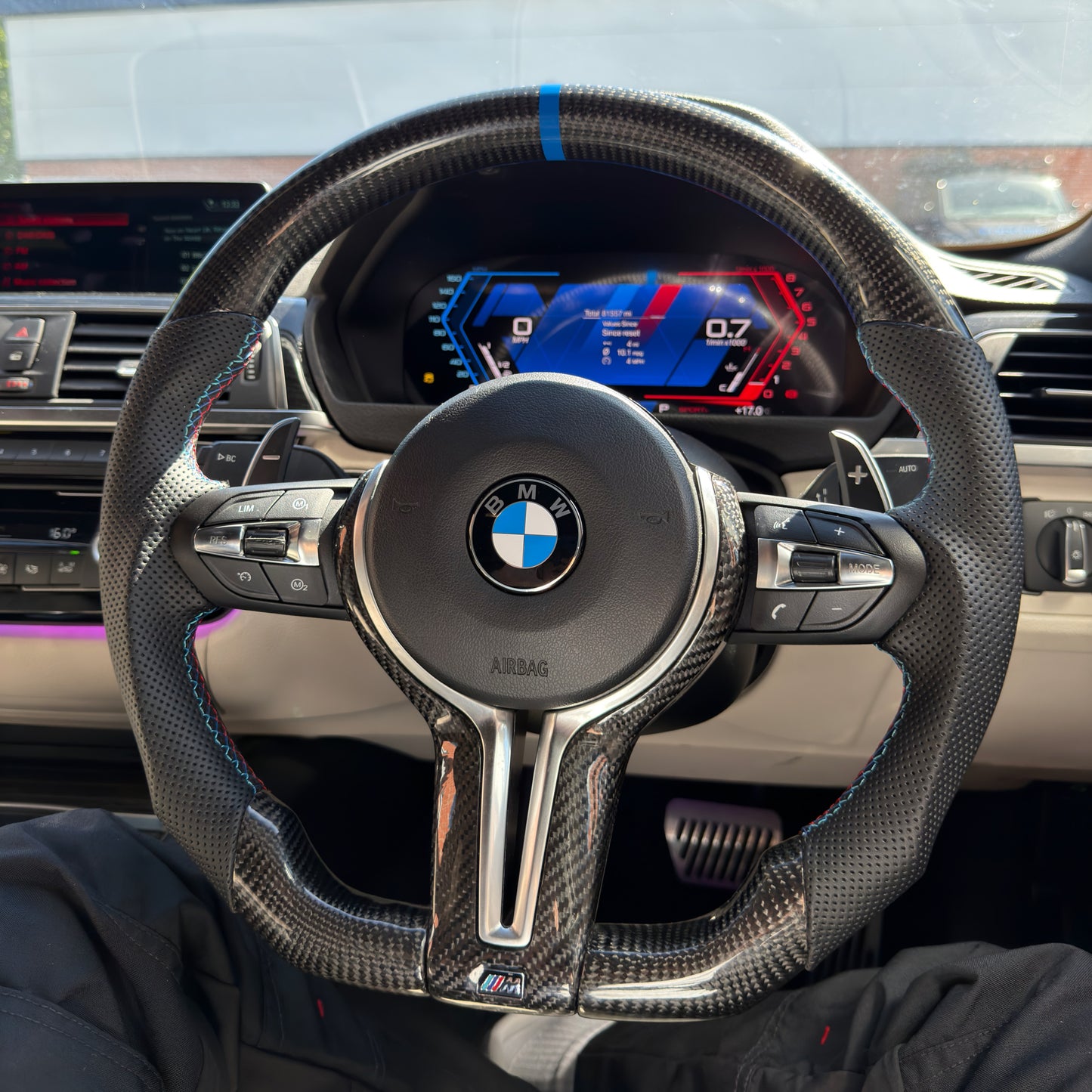 BMW F Series Carbon Fibre/Perforated Leather Flat Bottom Steering Wheel