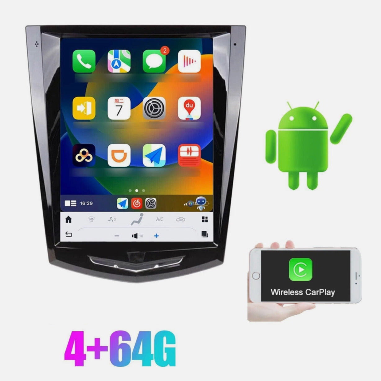 Cadillac ATS XTS SRX (2013-18) Apple CarPlay/Android Auto Tesla Style Screen