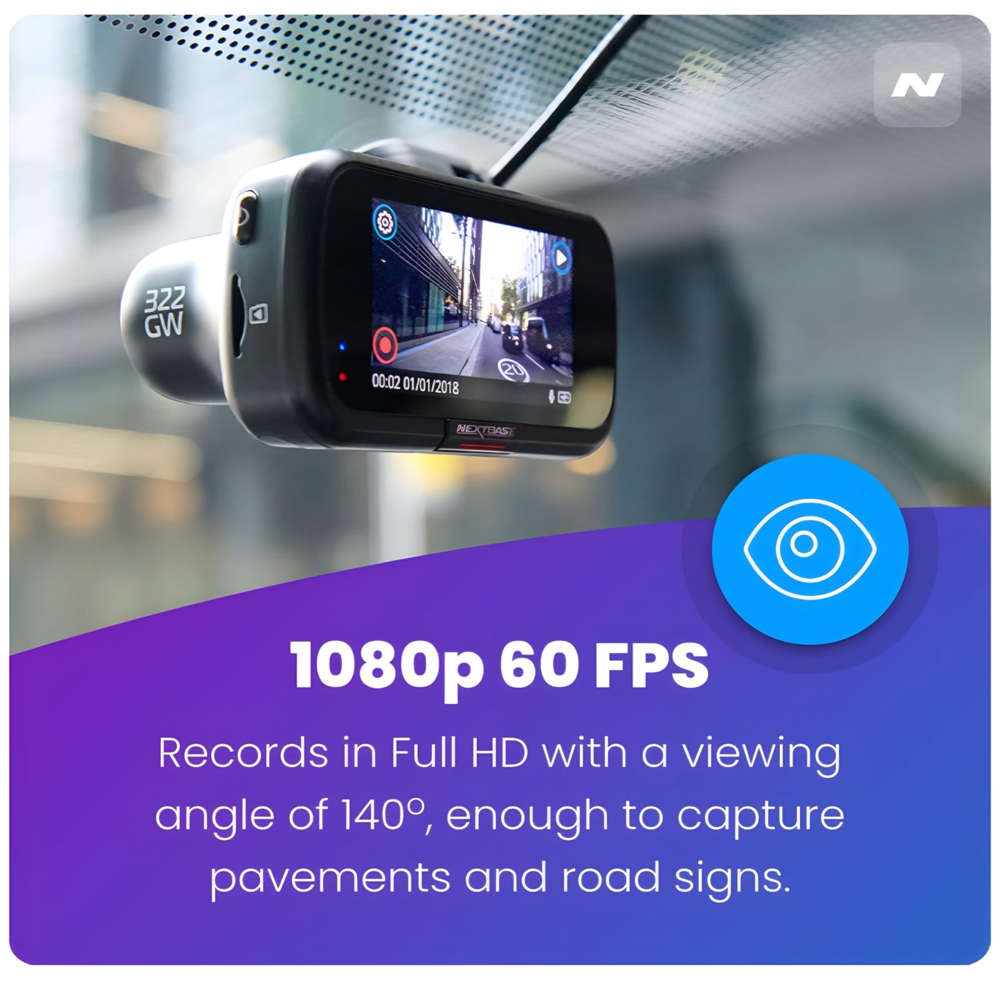 Nextbase 322GW Dashcam – 1080p/60fps