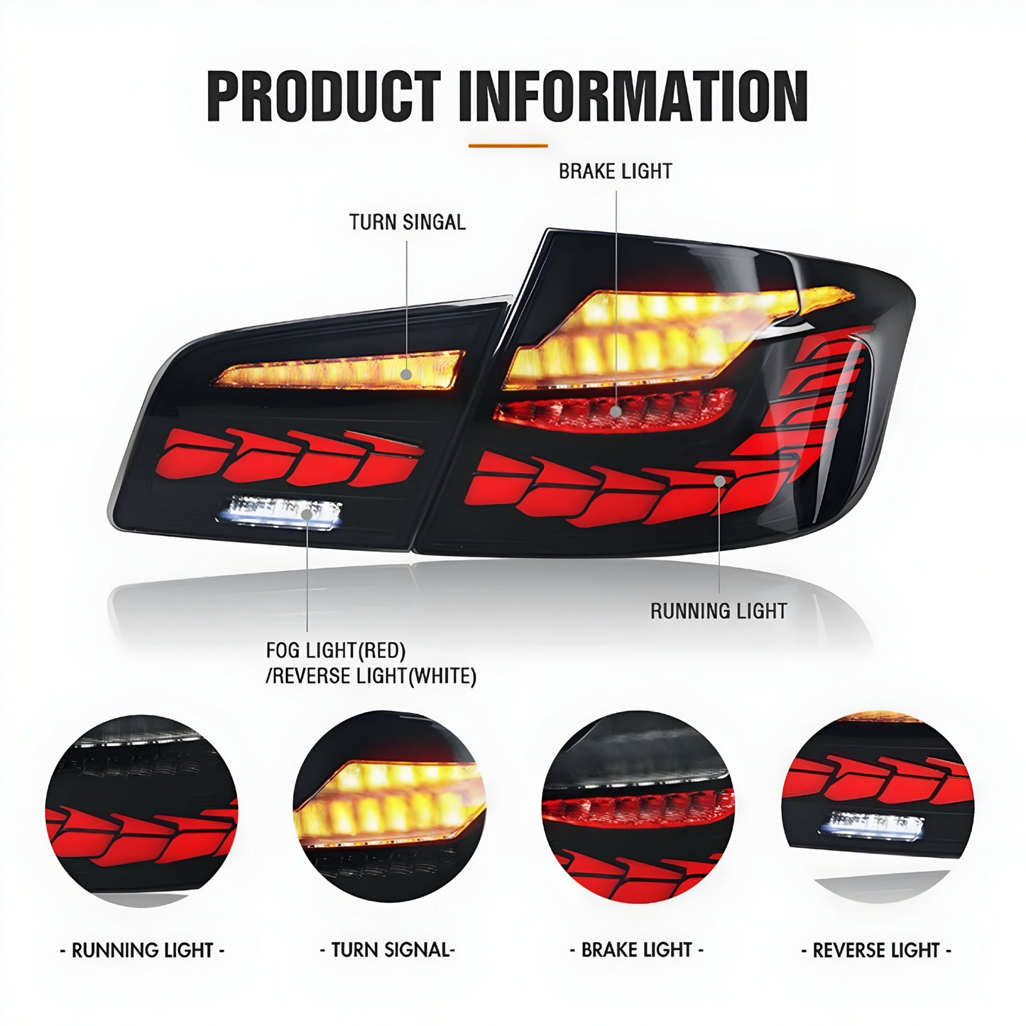 BMW 5 Series F10 Sequential GTS-Style LED Tail Lights – Standard & Smoked