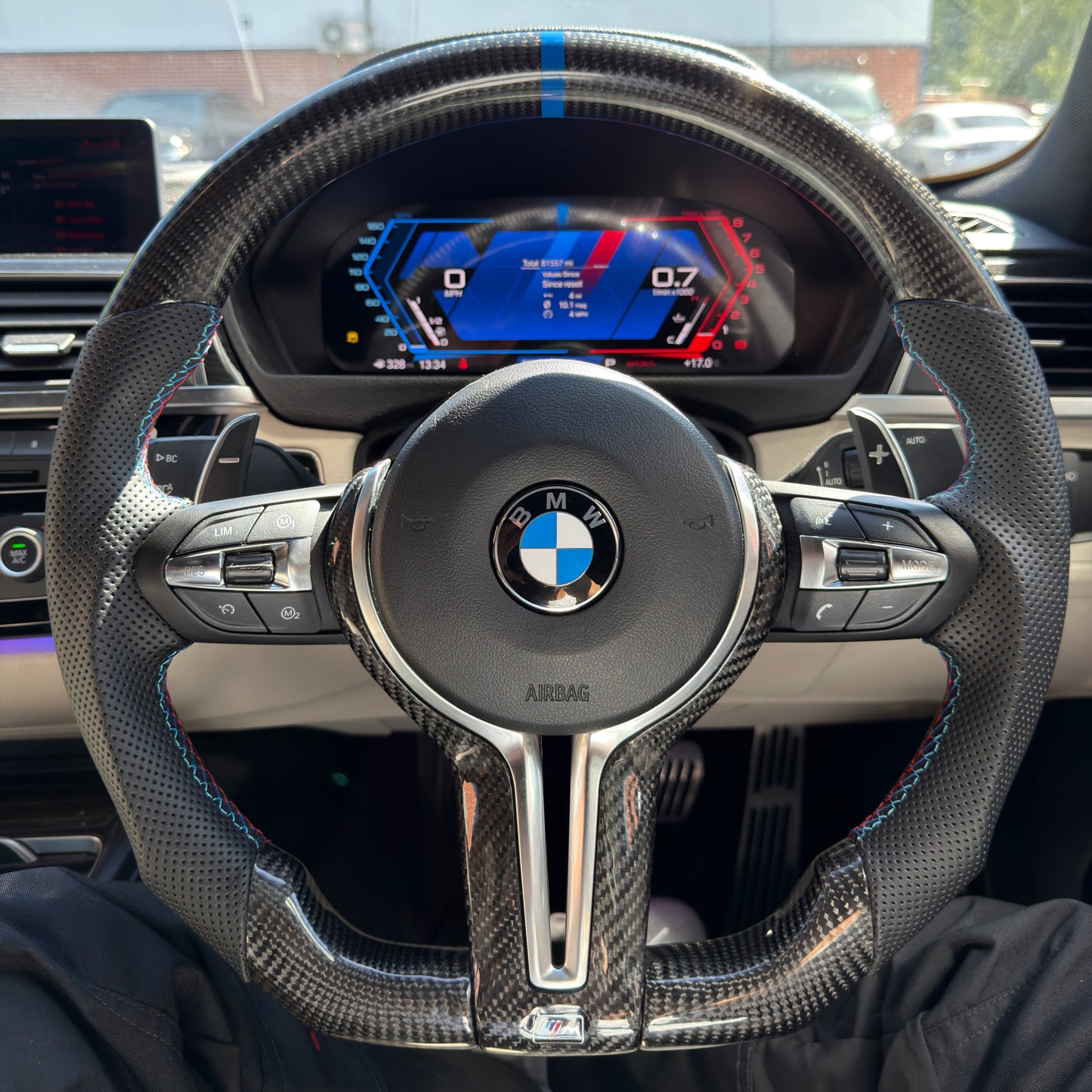 BMW F Series Carbon Fibre/Perforated Leather Flat Bottom Steering Wheel